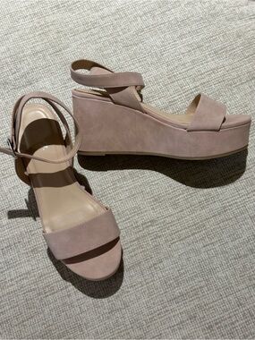 Y Not? Kisses Dusty Mauve Rose Blush Platform Wedge Sandals